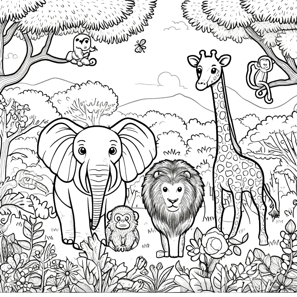 Jungle Animals Coloring Page - Coloring Shine